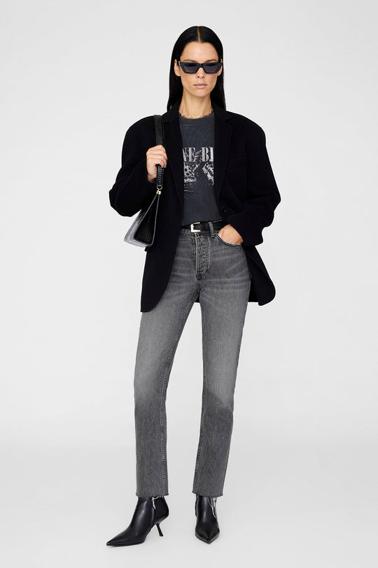 Anine Bing Spencer Sweatshirt Leopard – Washed Black sweatshirt med leopardprint og boxy cropped fit i 100% bomuld.