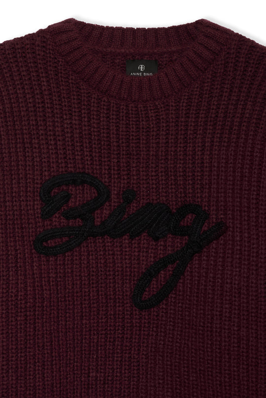 Anine Bing Sydney Crew Sweater Signature i Zinfandel – Luksuriøs Strik i Alpakauld