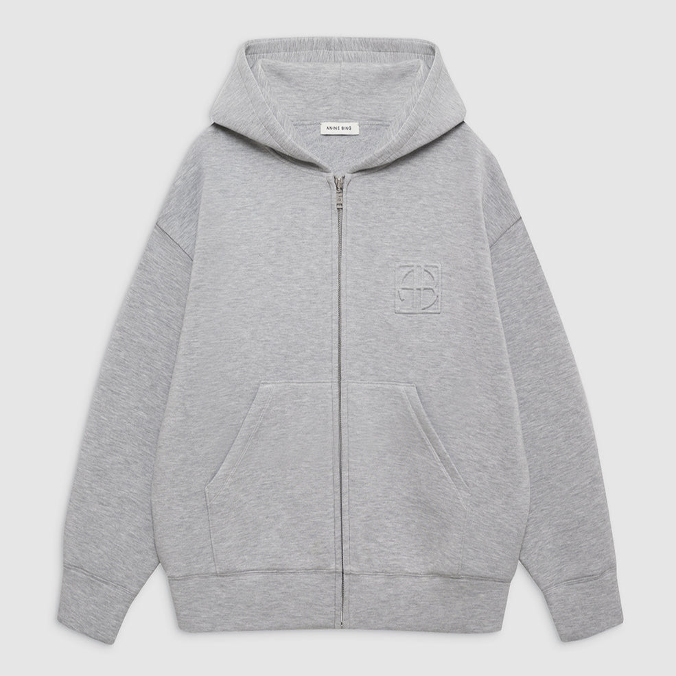 Anine Bing Bond Zip Up Hoodie Framed Monogram