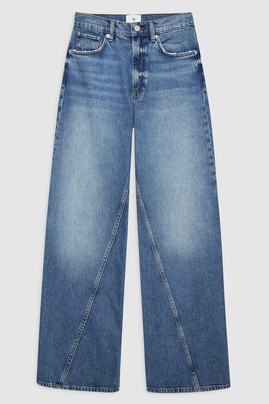 Anine Bing Brie Jean – højtaljede wide-leg jeans i 100% bomuldsdenim med twisted søm-detaljer og afslappet pasform.
