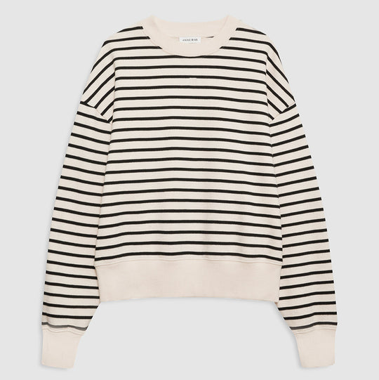 Anine Bing Dean Sweatshirt – klassisk sort og hvid stribet sweatshirt i blød French terry med afslappet pasform og broderet logo.