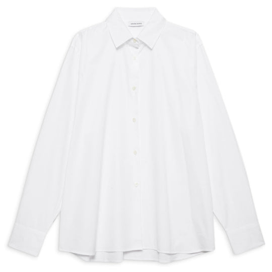 Anine Bing Essie Shirt – hvid tailored skjorte i 100% bomuldspoplin med perlemorsknapper og luksuriøse detaljer. Tidløs og elegant.