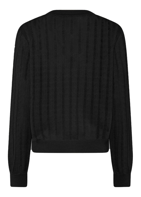 La Rouge Anette Cardigan i Sort – let og feminin cardigan i 100 % økologisk bomuld med smukt pointellemønster.