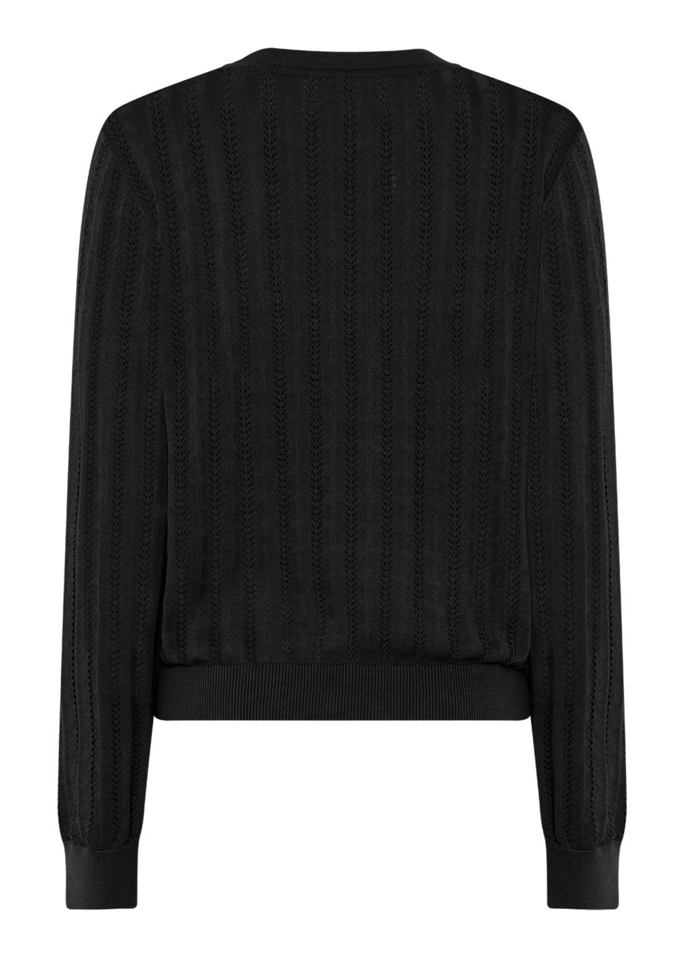 La Rouge Anette Knit i Sort – let og feminin striktrøje i 100 % økologisk bomuld med smukt pointellemønster. Cassandra.dk