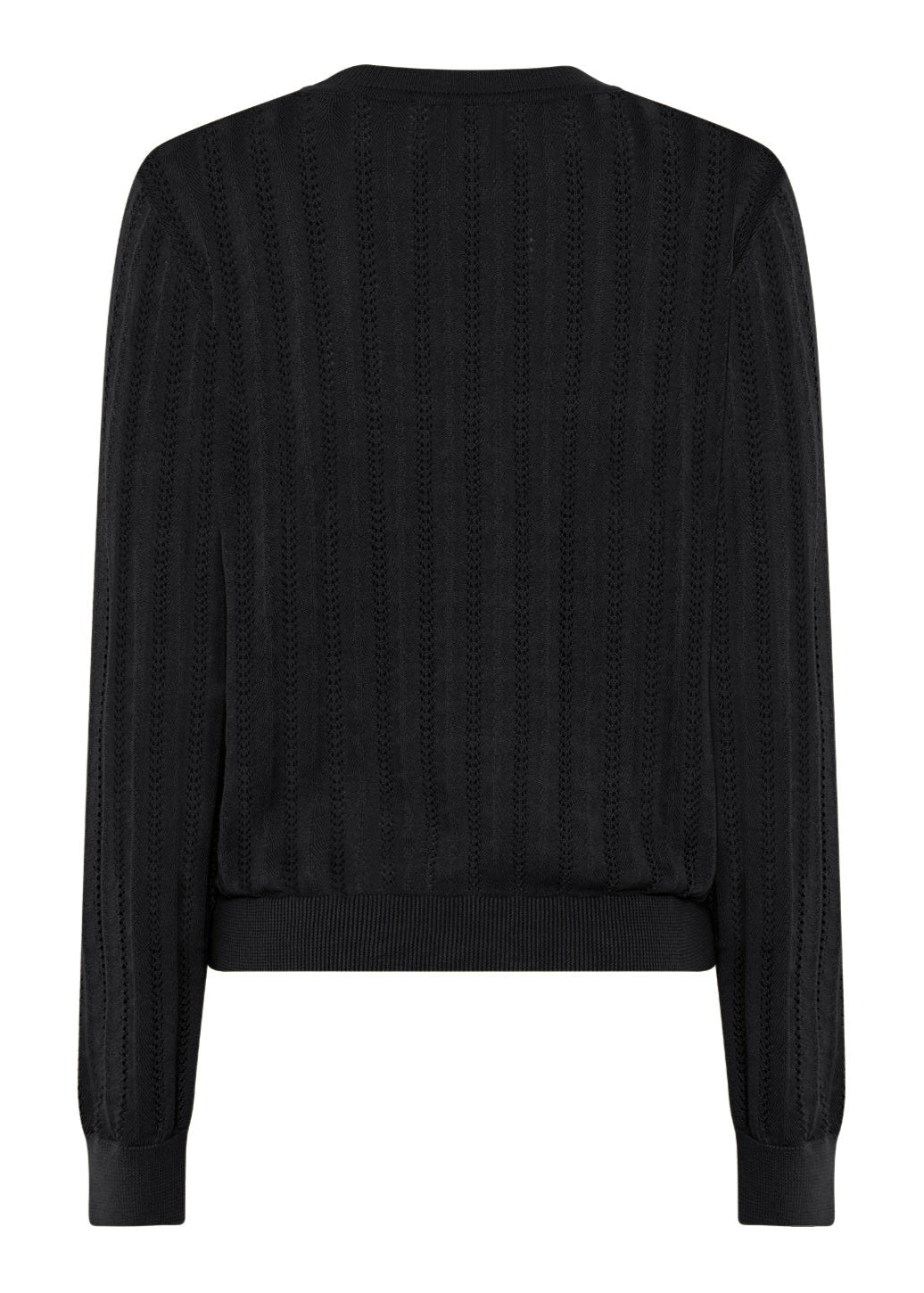 La Rouge Anette Knit i Sort – let og feminin striktrøje i 100 % økologisk bomuld med smukt pointellemønster. Cassandra.dk