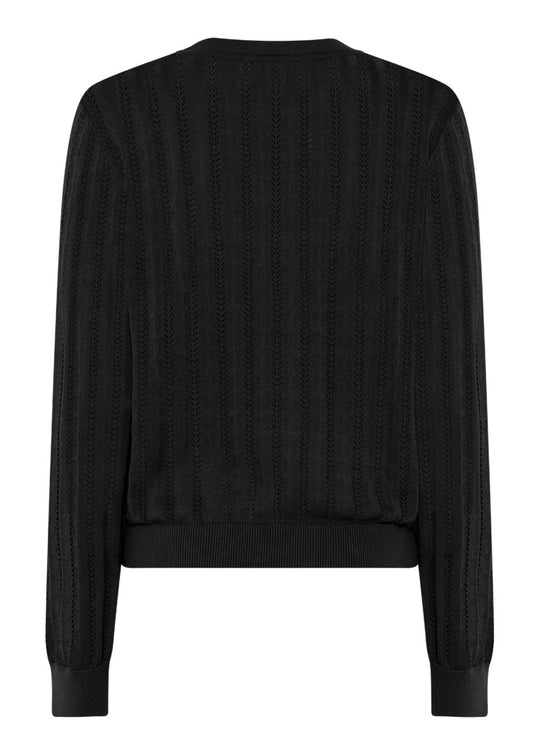 La Rouge Anette Knit i Sort – let og feminin striktrøje i 100 % økologisk bomuld med smukt pointellemønster. Cassandra.dk