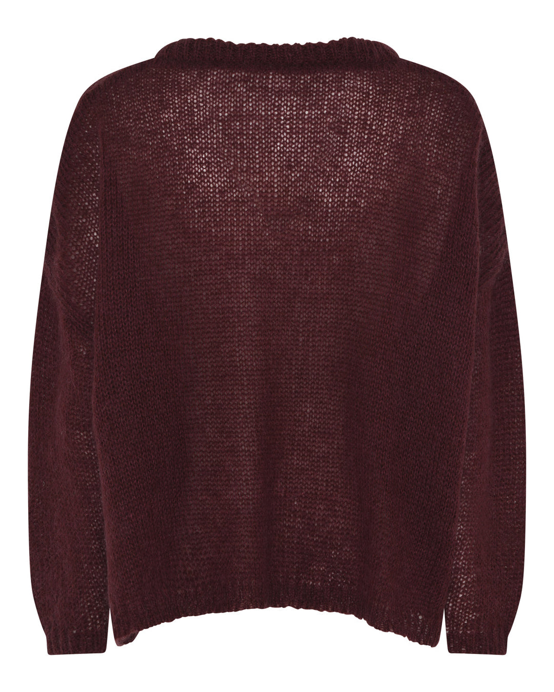 La Rouge Asta Knit i wine – let, afrundet helårsstrik i mohair/uld-blanding med løs pasform og feminint udtryk.