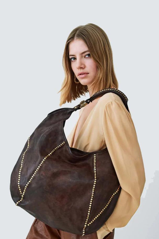 Skuldertaske | Campomaggi Diana Shoulder bag cow+studs, brown