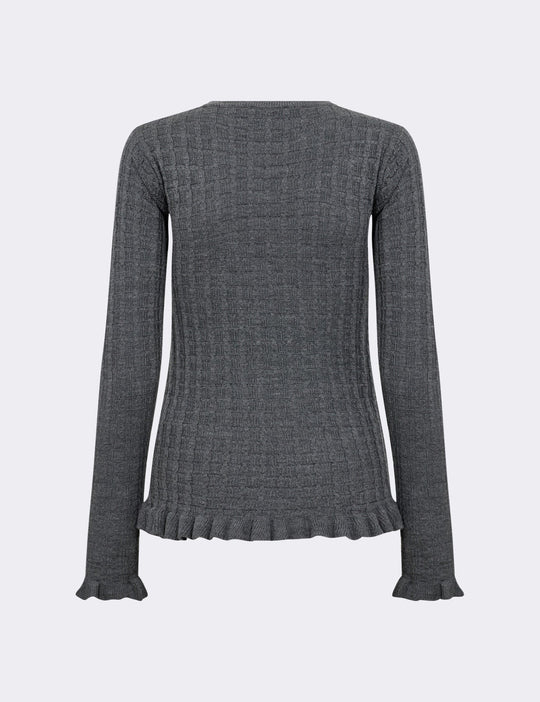 Levete Room LR-Ismaila 13 Pullover i mørkegrå, strikket i 100% merinould med rund hals.