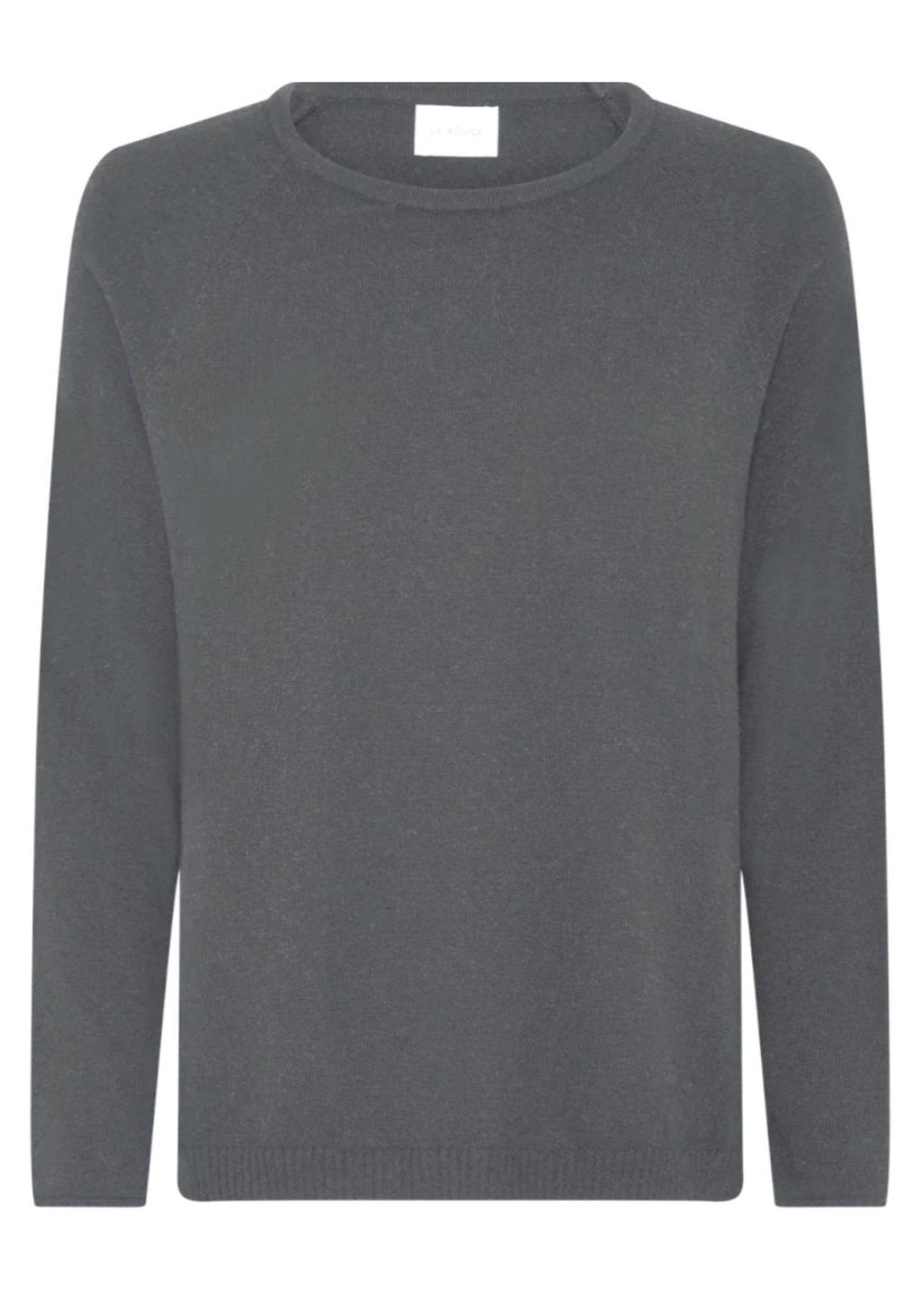 La Rouge Cassandra Knit Round Neck Sweater i Dark Grey Melange – Luksuriøs og Tidløs