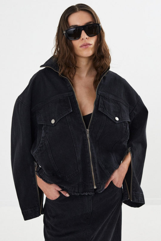 Rabens Saloner Kiddie Denim Skirt i Washed Black | Lang Nederdel i Økologisk Bomuld