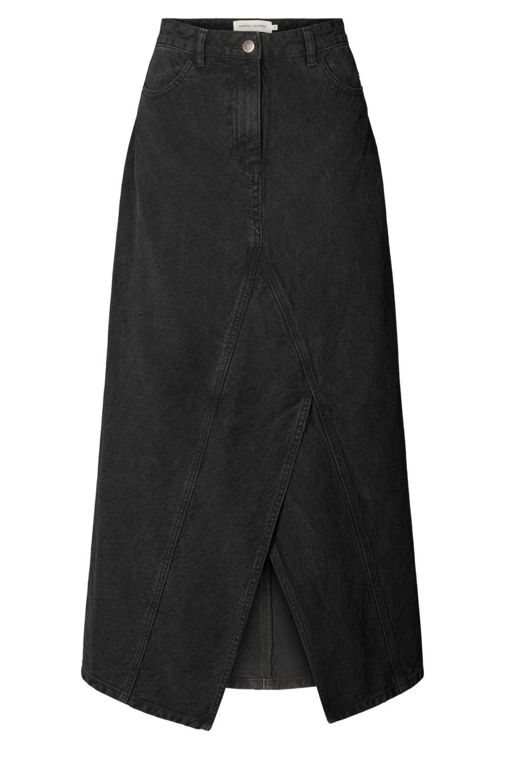 Rabens Saloner Kiddie Denim Skirt i Washed Black | Lang Nederdel i Økologisk Bomuld
