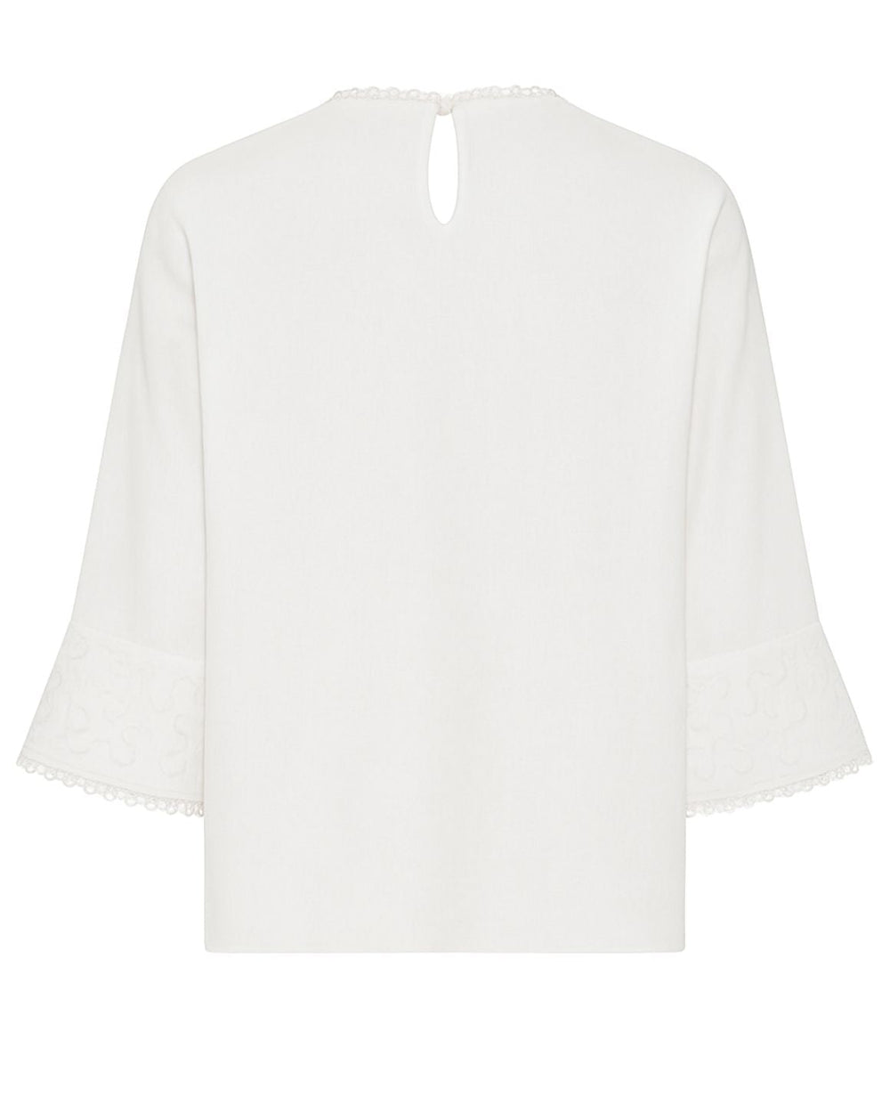 La Rouge Dori Blouse i hvid – bluse med broderi og blondekanter.