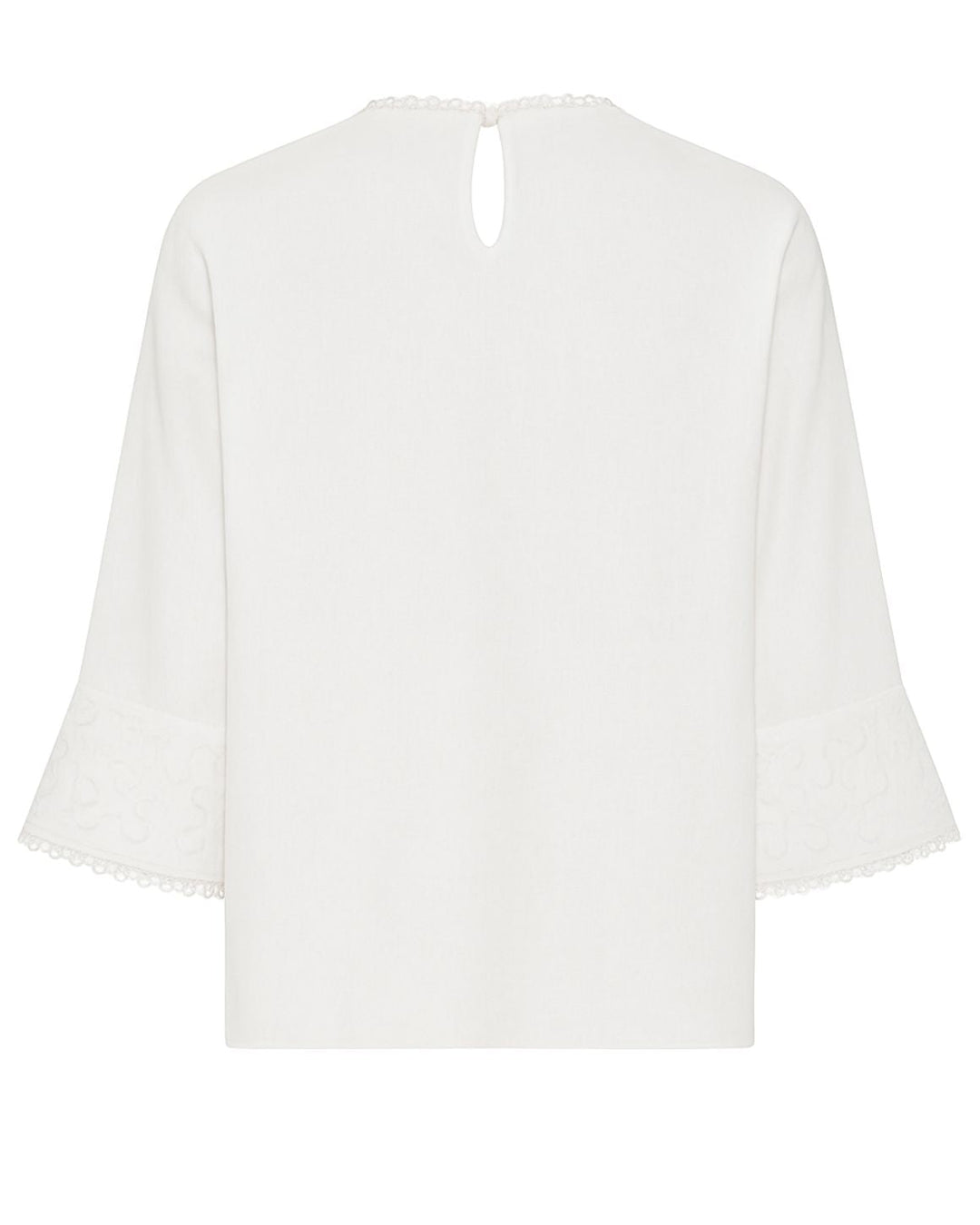 La Rouge Dori Blouse i hvid – bluse med broderi og blondekanter.