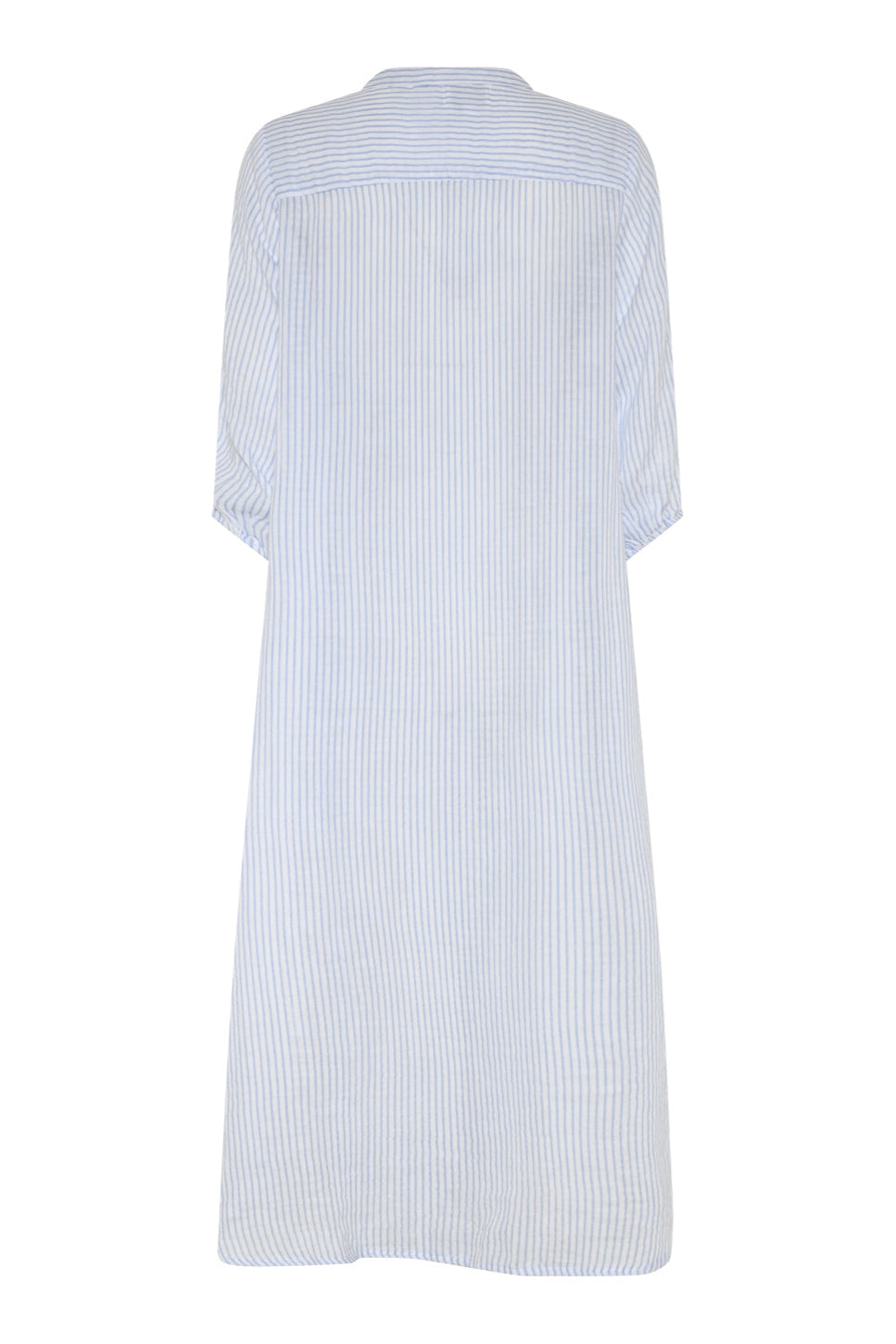 La Rouge Ghita Dress – lyseblå stribet skjortekjole i bomuld med afslappet pasform, kinakrave og lommer.