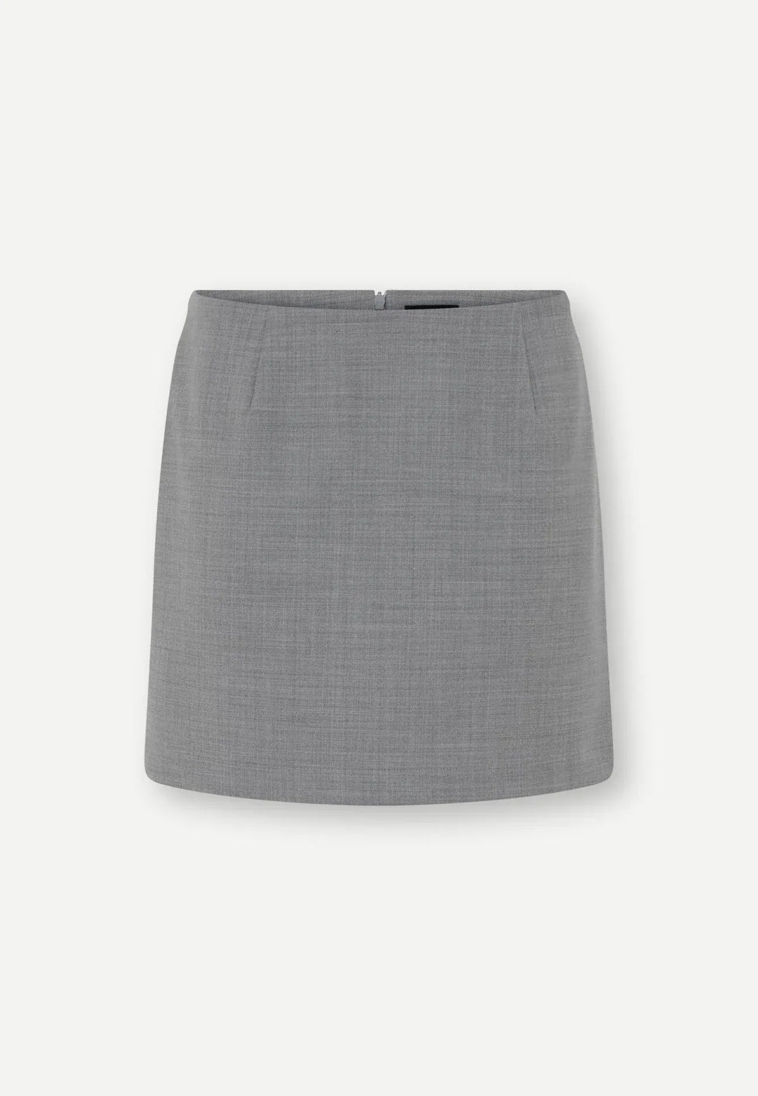 Herskind Debby Skirt i grey – lavtaljet mini nederdel med darts og diskret lynlåslukning i en luksuriøs blanding af polyester, uld og elastan.
