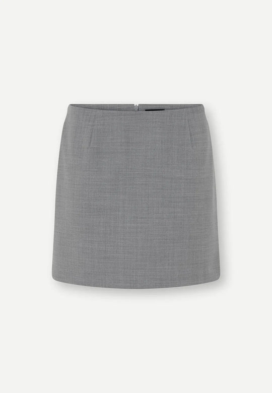 Herskind Debby Skirt i grey – lavtaljet mini nederdel med darts og diskret lynlåslukning i en luksuriøs blanding af polyester, uld og elastan.