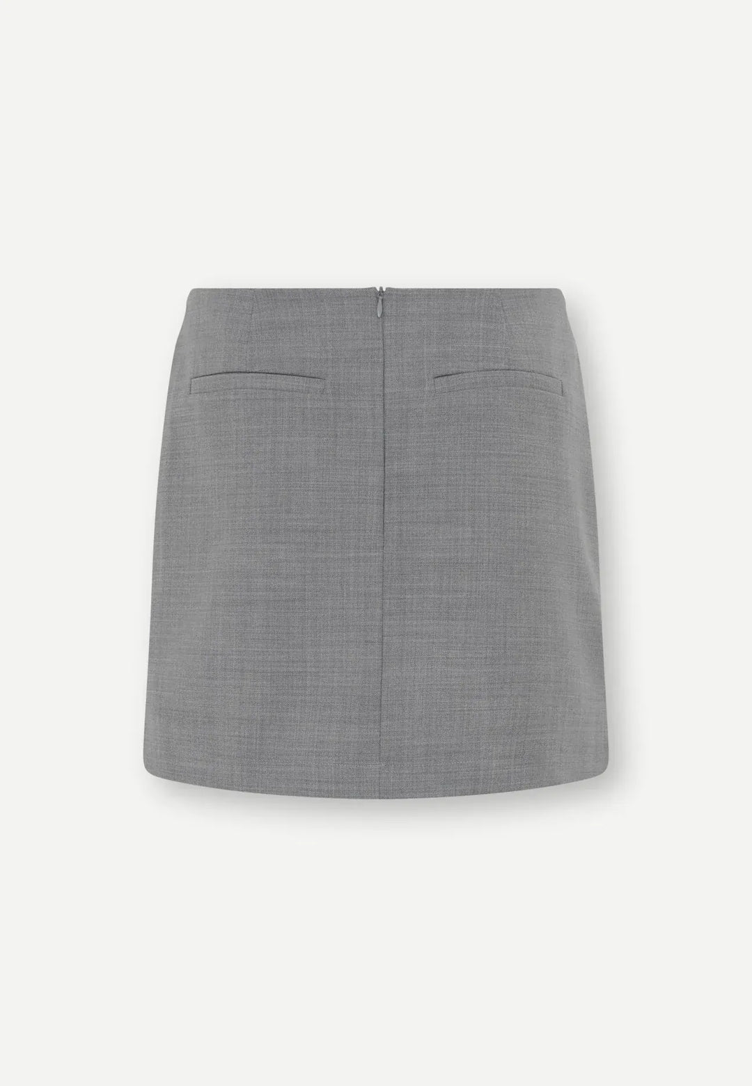 Herskind Debby Skirt i grey – lavtaljet mini nederdel med darts og diskret lynlåslukning i en luksuriøs blanding af polyester, uld og elastan.