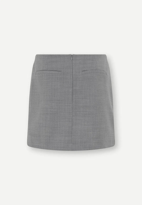 Herskind Debby Skirt i grey – lavtaljet mini nederdel med darts og diskret lynlåslukning i en luksuriøs blanding af polyester, uld og elastan.