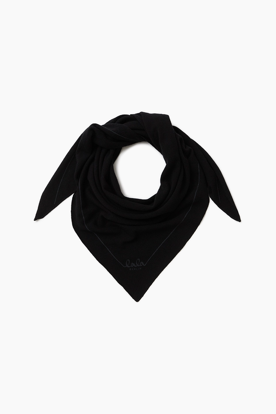 Lala Berlin Triangle Solid Logo M tørklæde i cashmere nero – trekantet tørklæde i 100% kashmir med diskret logo, blødt, varmt og elegant til både hverdag og fest