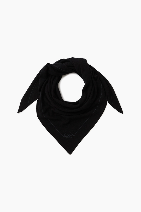 Lala Berlin Triangle Solid Logo M tørklæde i cashmere nero – trekantet tørklæde i 100% kashmir med diskret logo, blødt, varmt og elegant til både hverdag og fest