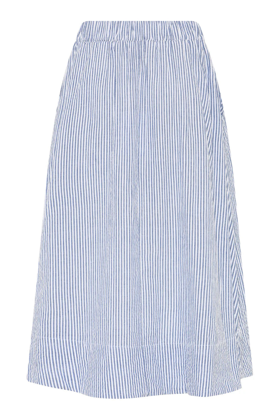 La Rouge Lou Skirt – A-skåret sommernederdel i bomuld med elastisk talje og sidelommer. Let og elegant i blåfarvede striber.
