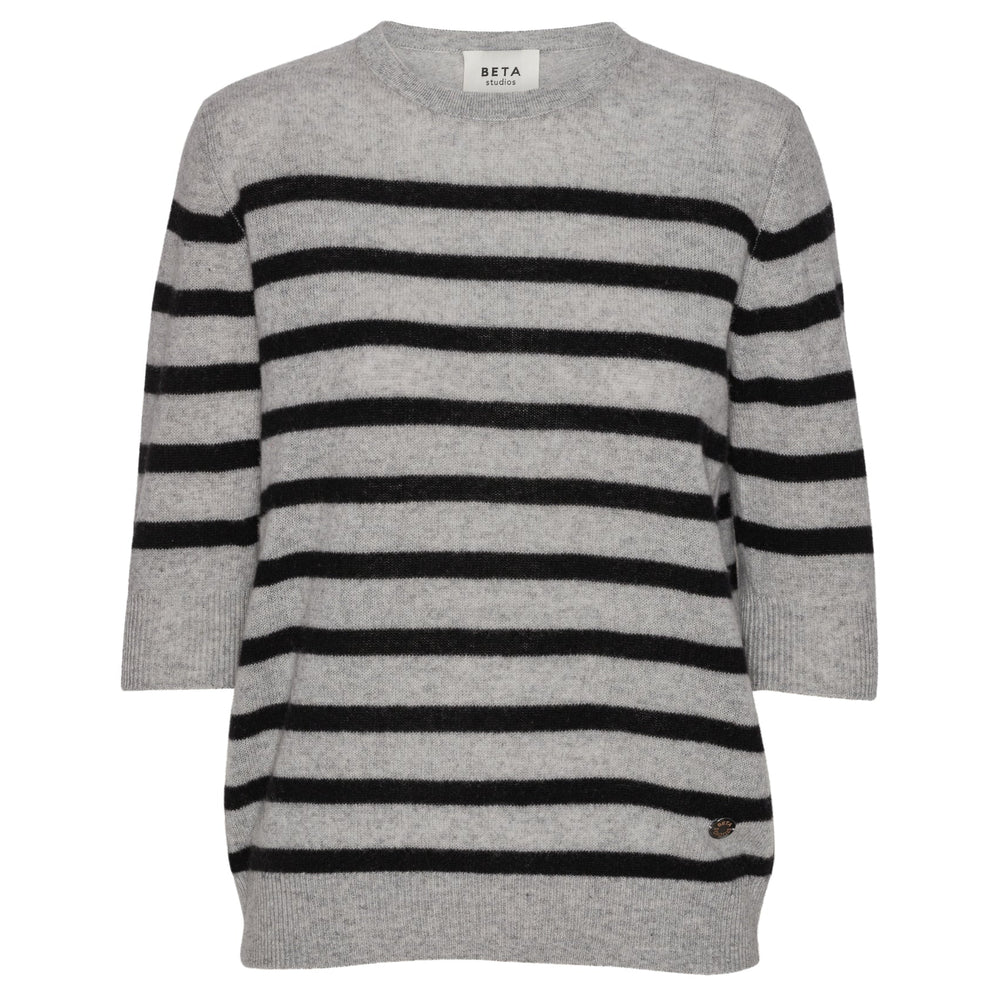 Bianca Striped Lady Sleeve i 100% Cashmere – blød, let og stilfuld med albuelange ærmer og boxy fit.