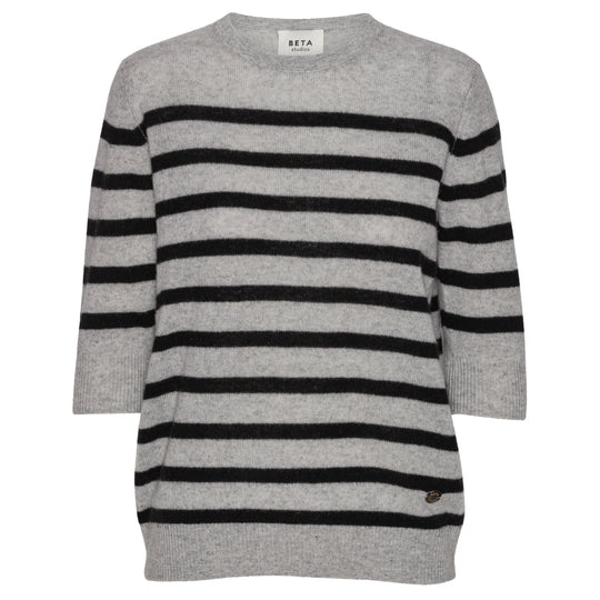 Bianca Striped Lady Sleeve i 100% Cashmere – blød, let og stilfuld med albuelange ærmer og boxy fit.