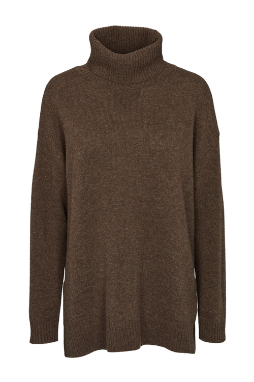 Basic Apparel | Sweater | Line T-neck, brown melange