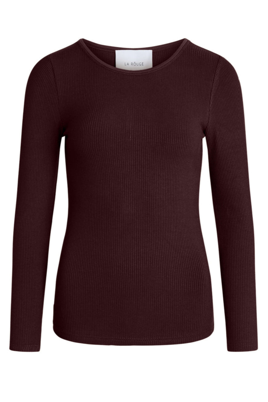 La Rouge Lisa L/S T-shirt – tætsiddende langærmet t-shirt i grey melange, lavet af blød viskose. Perfekt til både afslapning og aktivt brug.