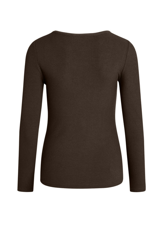 La Rouge Lisa L/S T-shirt – tætsiddende langærmet t-shirt i grey melange, lavet af blød viskose. Perfekt til både afslapning og aktivt brug. Cassandra.dk