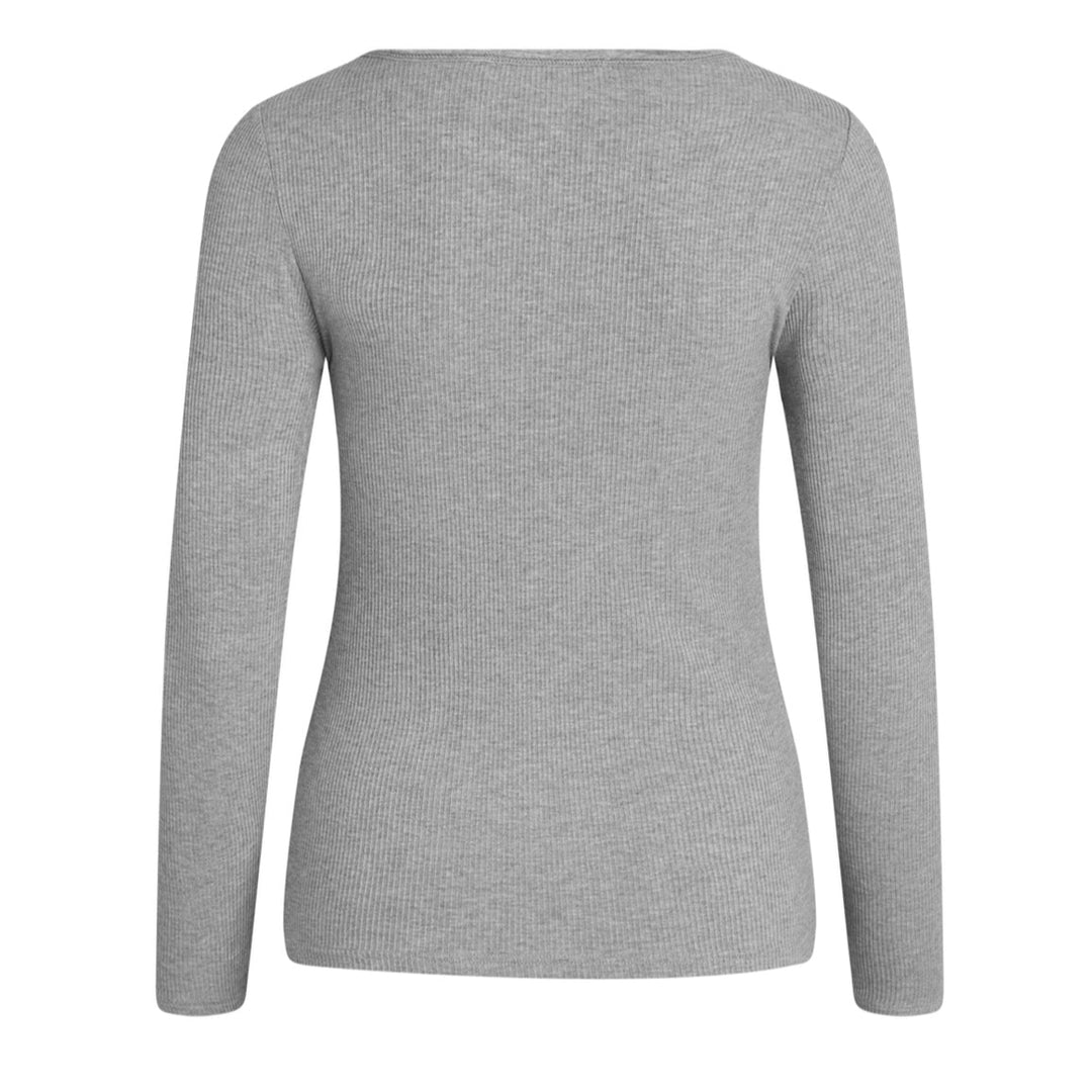 La Rouge Lisa L/S T-shirt – tætsiddende langærmet t-shirt i grey melange, lavet af blød viskose. Perfekt til både afslapning og aktivt brug.