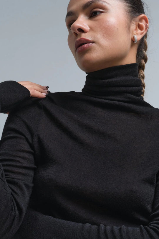 Seamless Basic | Bluse | Lola Wool Roll Neck Blouse, black