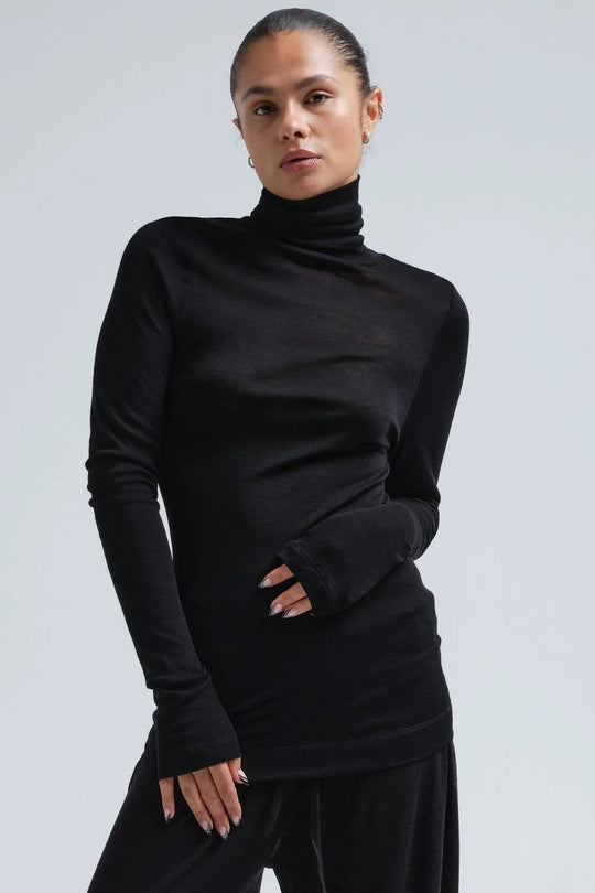 Seamless Basic | Bluse | Lola Wool Roll Neck Blouse, black