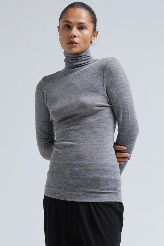 Seamless Basic | Bluse | Lola Wool Roll Neck Blouse, grey melange