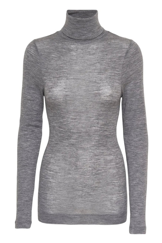 Seamless Basic | Bluse | Lola Wool Roll Neck Blouse, grey melange