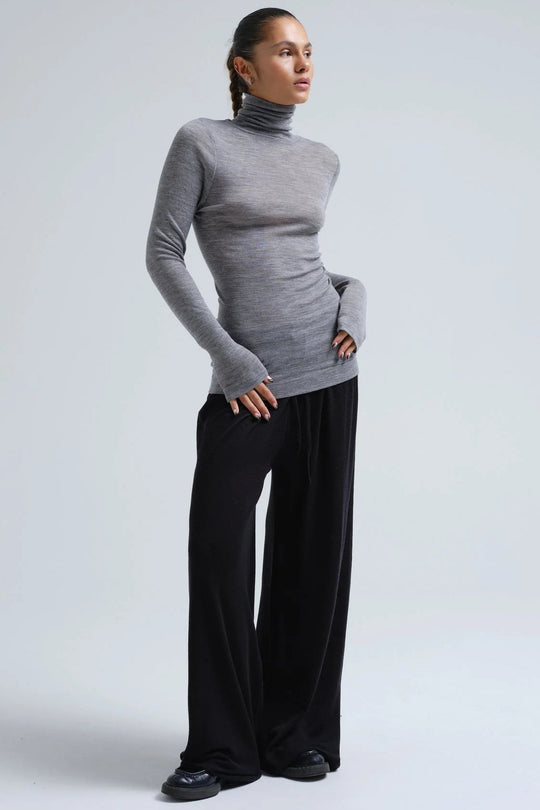 Seamless Basic | Bluse | Lola Wool Roll Neck Blouse, grey melange