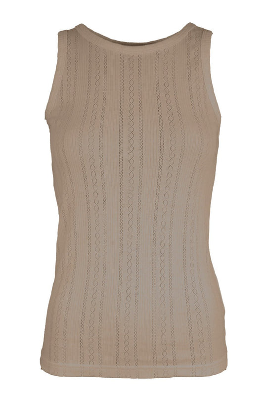 La Rouge Lotus Singlet i farven sand – Feminint Pointelle-Design i 100% Bomuld