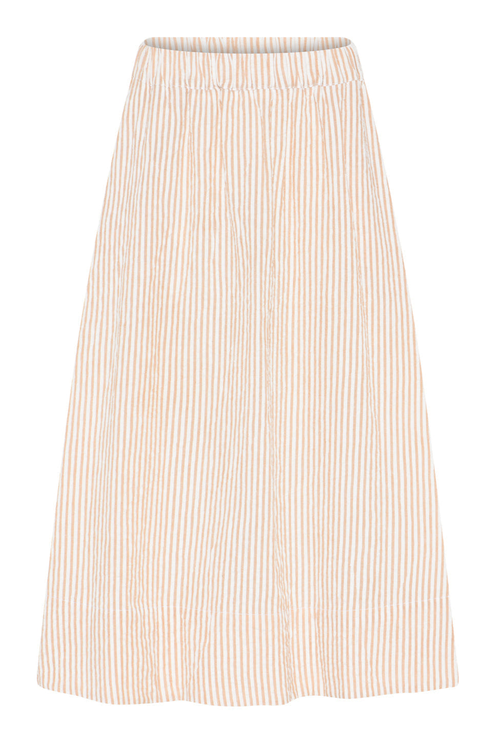 La Rouge Lou Skirt – A-skåret sommernederdel i bomuld med elastisk talje og sidelommer. Let og elegant i sandfarvede striber.