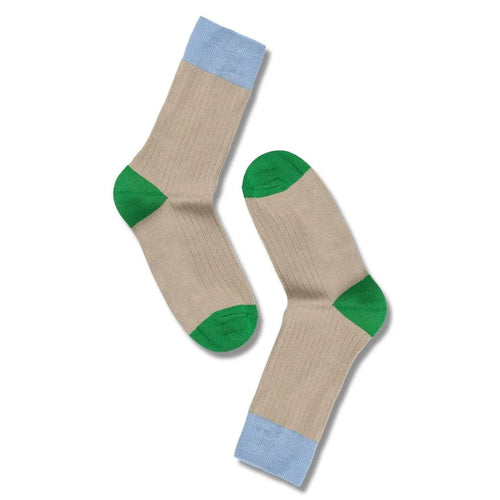 Note by Syversen | Strømper | Bamboo Rib Colour Block, beige/blå/grøn