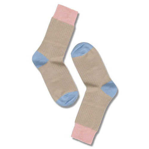 Note by Syversen | Strømper | Bamboo Rib Colour Block, beige/pink/blå