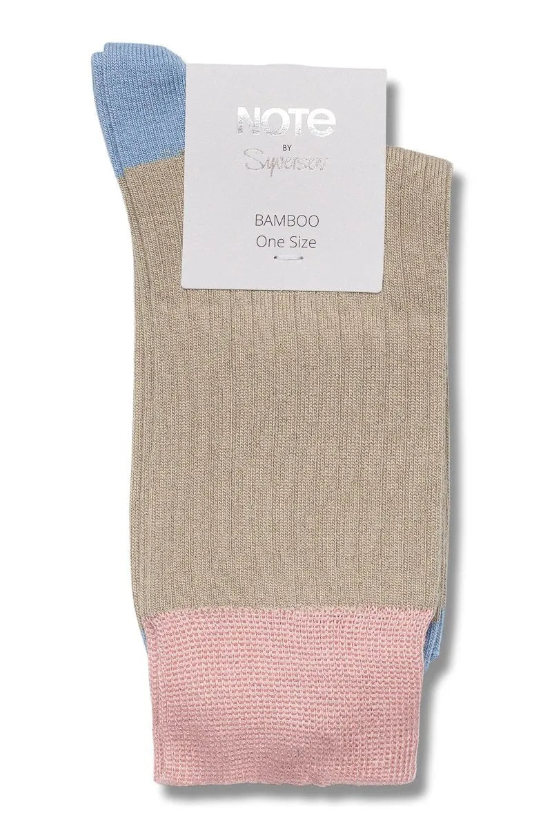 Strømper | Note Bamboo Rib Colour Block, beige/pink/blå