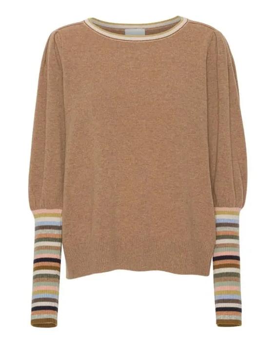 Striktrøje | Project AJ117 Solange Stribe Knit, taupe multi