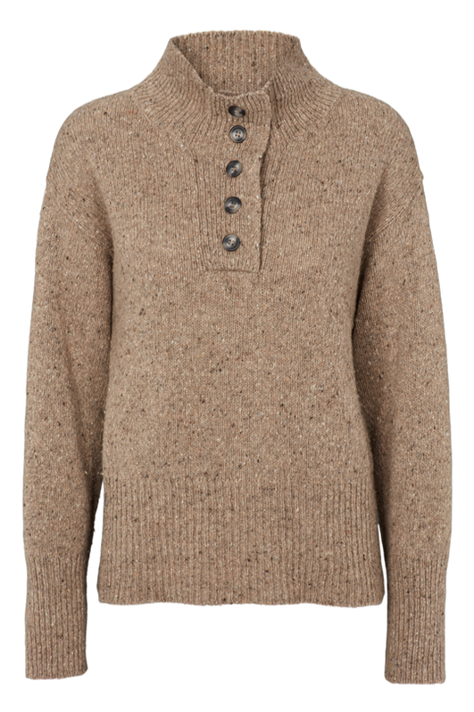 Basic Apparel Puzzle H. Neck Sweater i greige - Oversize sweater med høj hals og stolpelukning