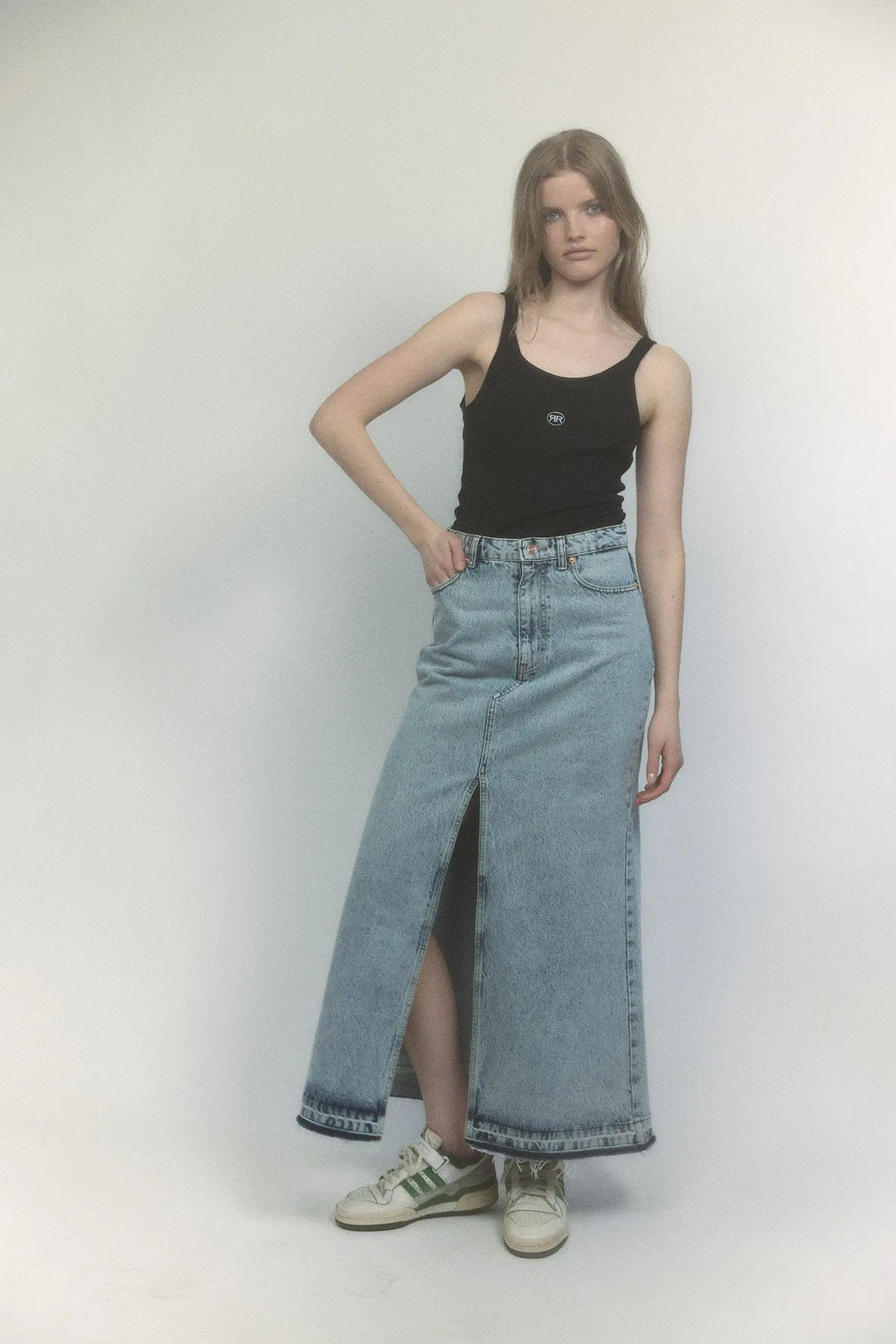 Nederdel | Ragdoll Long Slit Skirt, medium blue denim