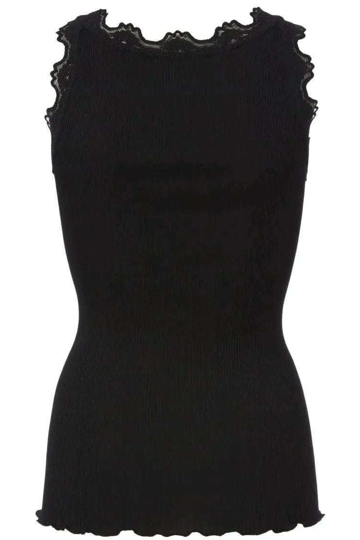 Silketop | ROSEMUNDE Ikonisk top med blonder, 5205 black