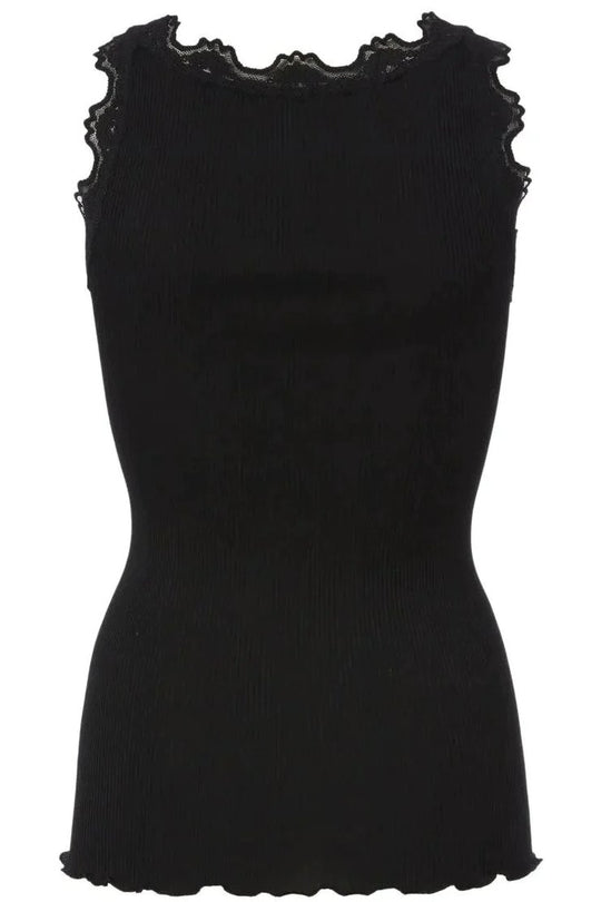Silketop | ROSEMUNDE Ikonisk top med blonder, 5205 black