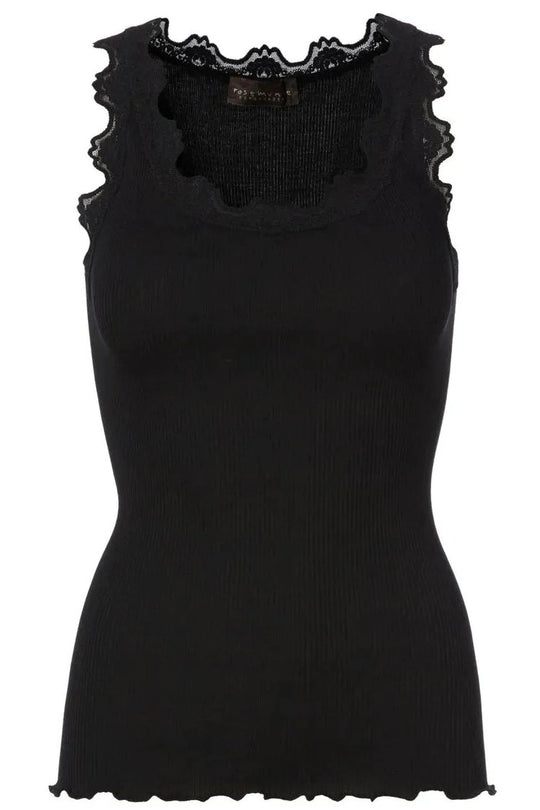 Silketop | ROSEMUNDE Ikonisk top med blonder, 5205 black