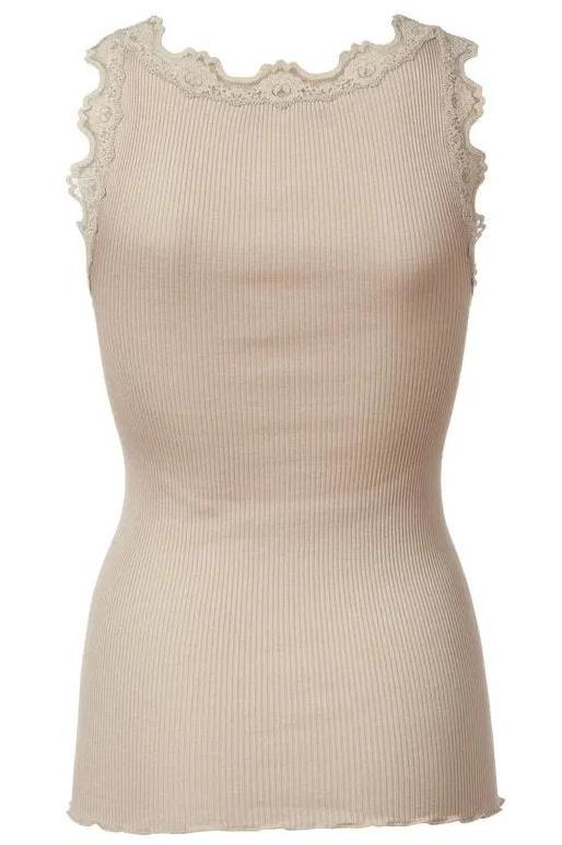 Silketop | ROSEMUNDE Ikonisk top med blonder, 5205 cacao