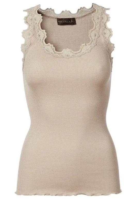 Silketop | ROSEMUNDE Ikonisk top med blonder, 5205 cacao
